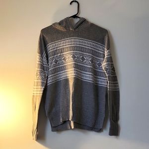 GAP Hooded Hoody Sweater Gray Grey White Fair Isle Knit Pullover